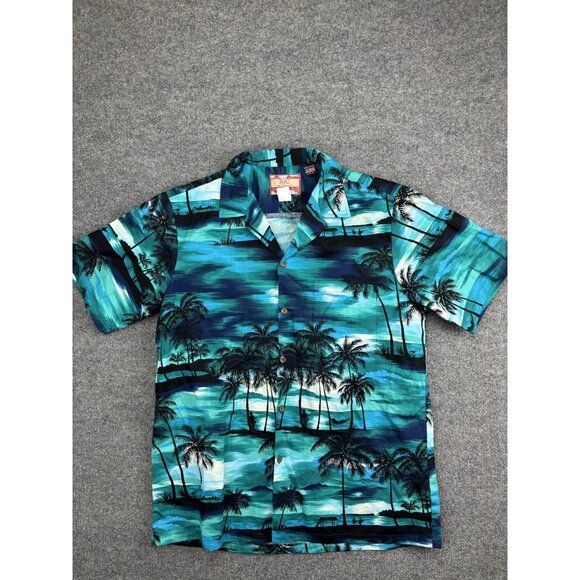 RJC Hawaiian Shirt Mens Large Blue Aloha Camp Collar Tropical Made in Hawaii USA - Picture 1 of 6